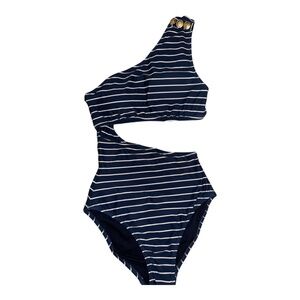 J. Crew Navy and White Striped One-Shoulder Cutout One-Piece Swimsuit